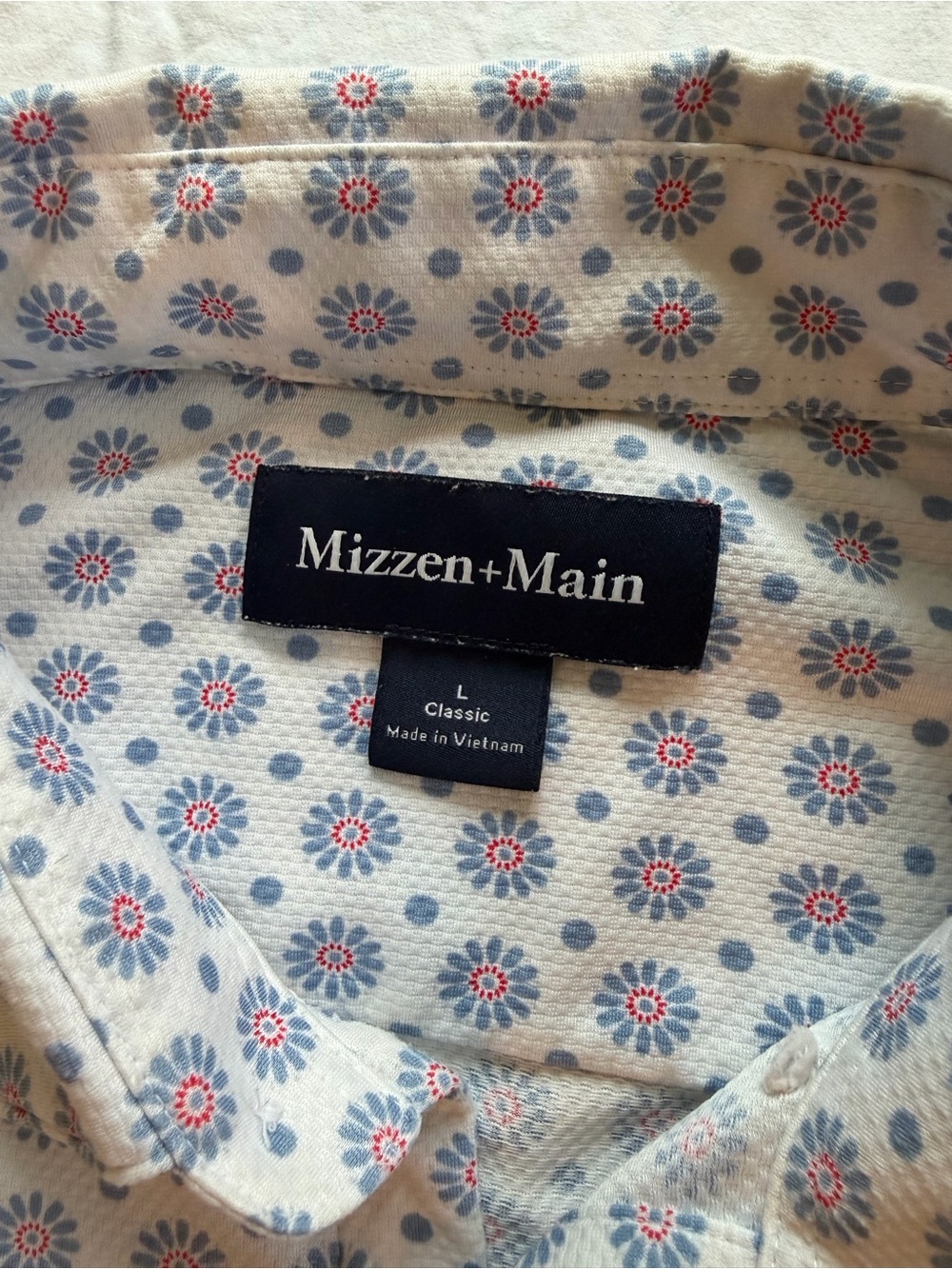 Mizzen+Main Men’s Classic Floral Print Shirt -  White with Blue & Red